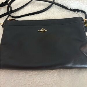 Coach Black Leather Crossbody Bag with Gold Accents